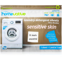 Homevative Laundry Detergent Sheets, Unscented, Sensitive Skin, 30 count