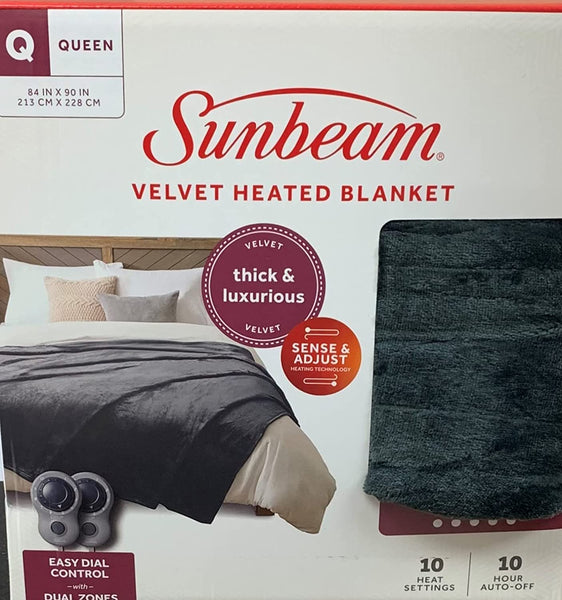 Sunbeam Electric Blanket, Queen, Slate, Velvet