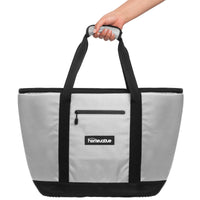 Homevative Insulated Cooler Tote, Grey, Aqua Zippers and Leakproof Liner for the Beach, Camping, Shopping, etc.