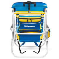 Homevative Folding Backpack Beach Chair with 5 Positions, Towel bar, Blue Yellow