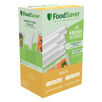 FoodSaver Vacuum Sealer Bags, Rolls for Custom Fit Airtight Food Storage and Sous Vide, 8" (2 Pack) and 11" (3 Pack) Mul